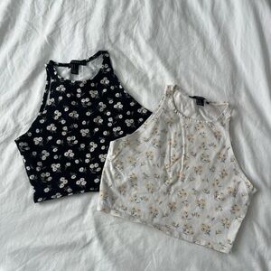 Forever 21 Floral Crop Tops - Black and Cream